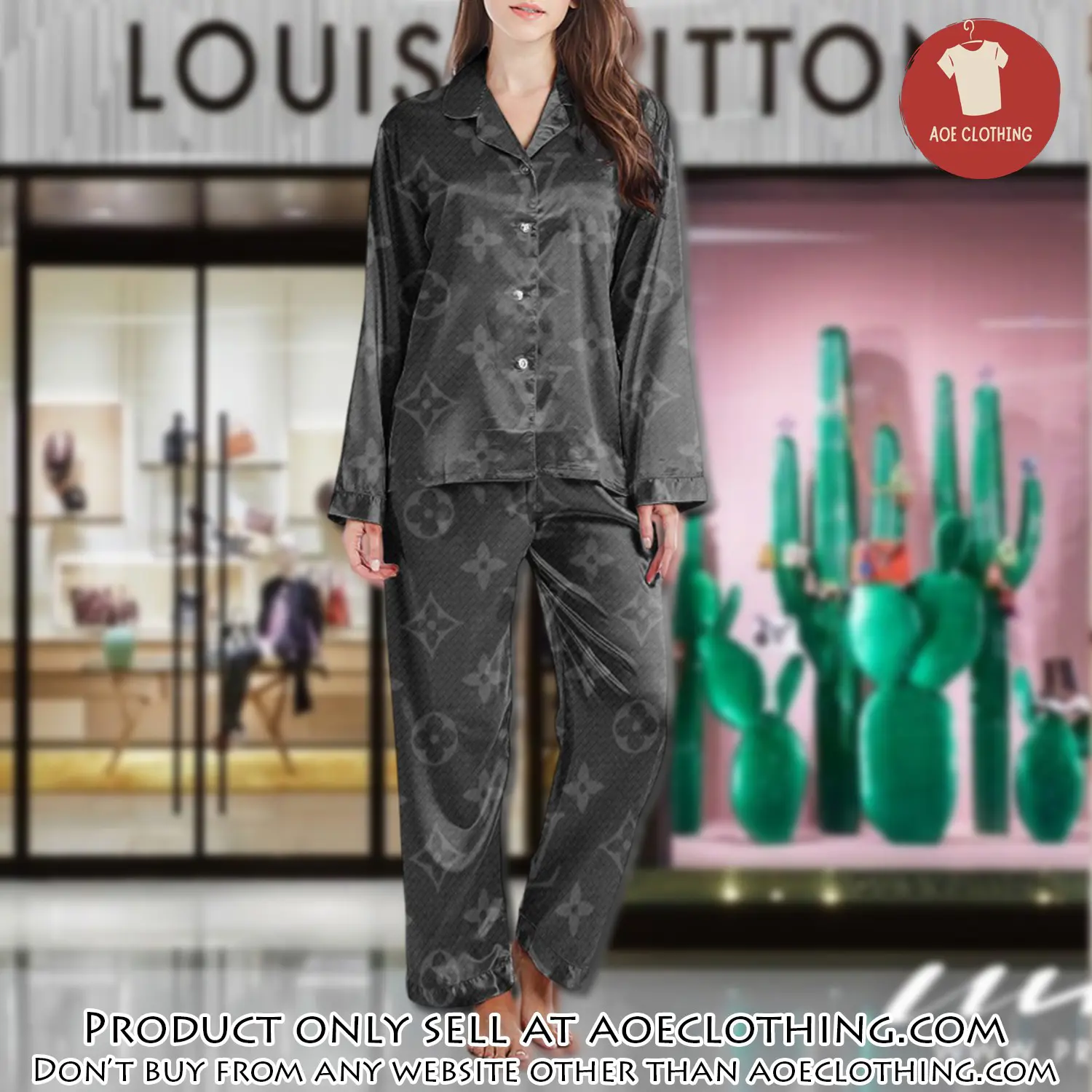 Lv monogram long satin pajama set pjs1001 aoe2555120